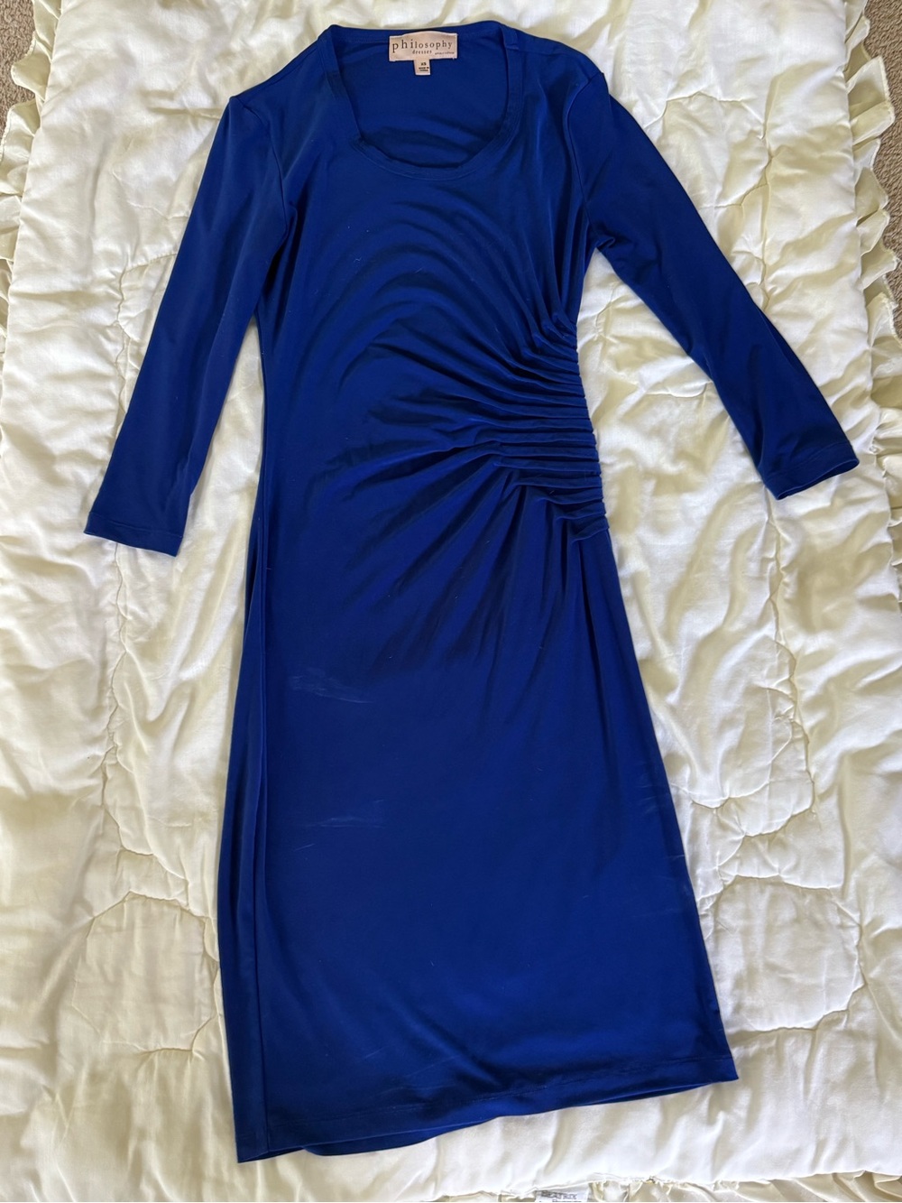 Philosophy Cobalt Blue Ruched Side Long Sleeve Dress